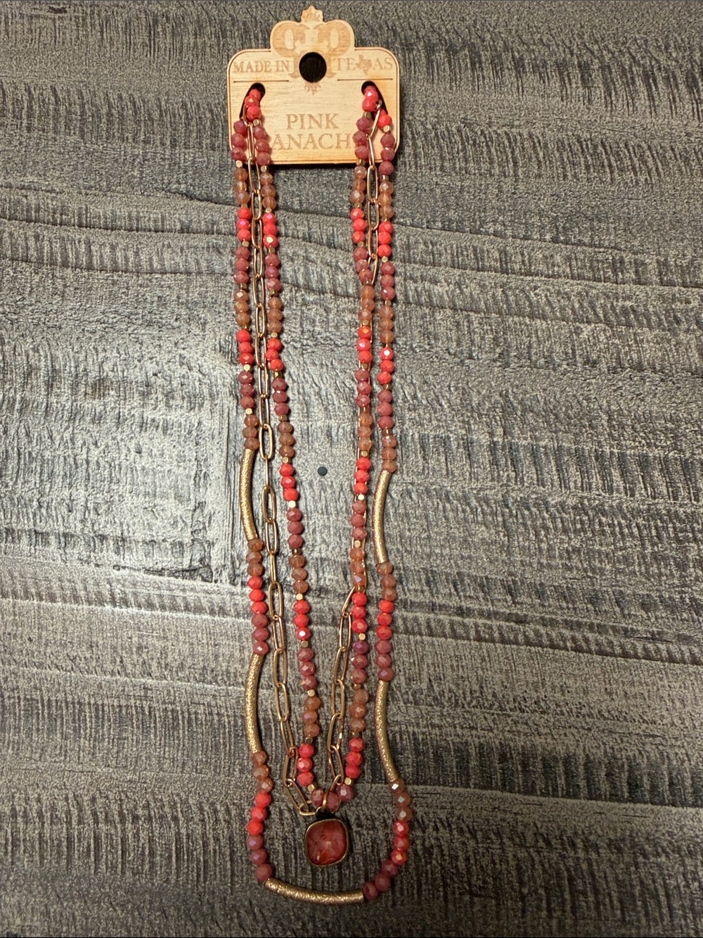 NWT Pink Panache Multi-Strand Coral Beaded Pendant Necklace